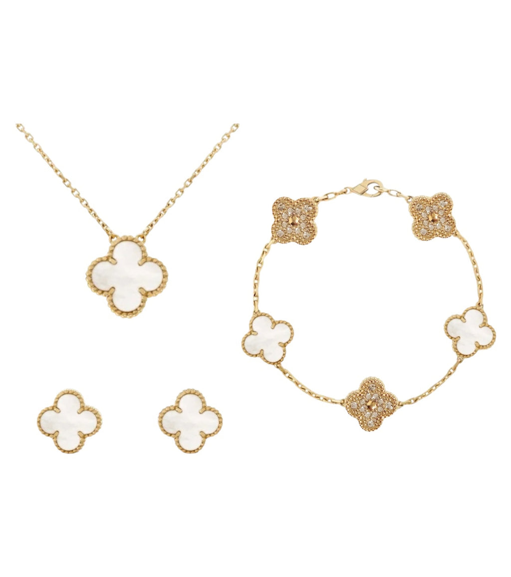Majesty Jewelry Set Diamond Clover 18K Vergoldet Gold