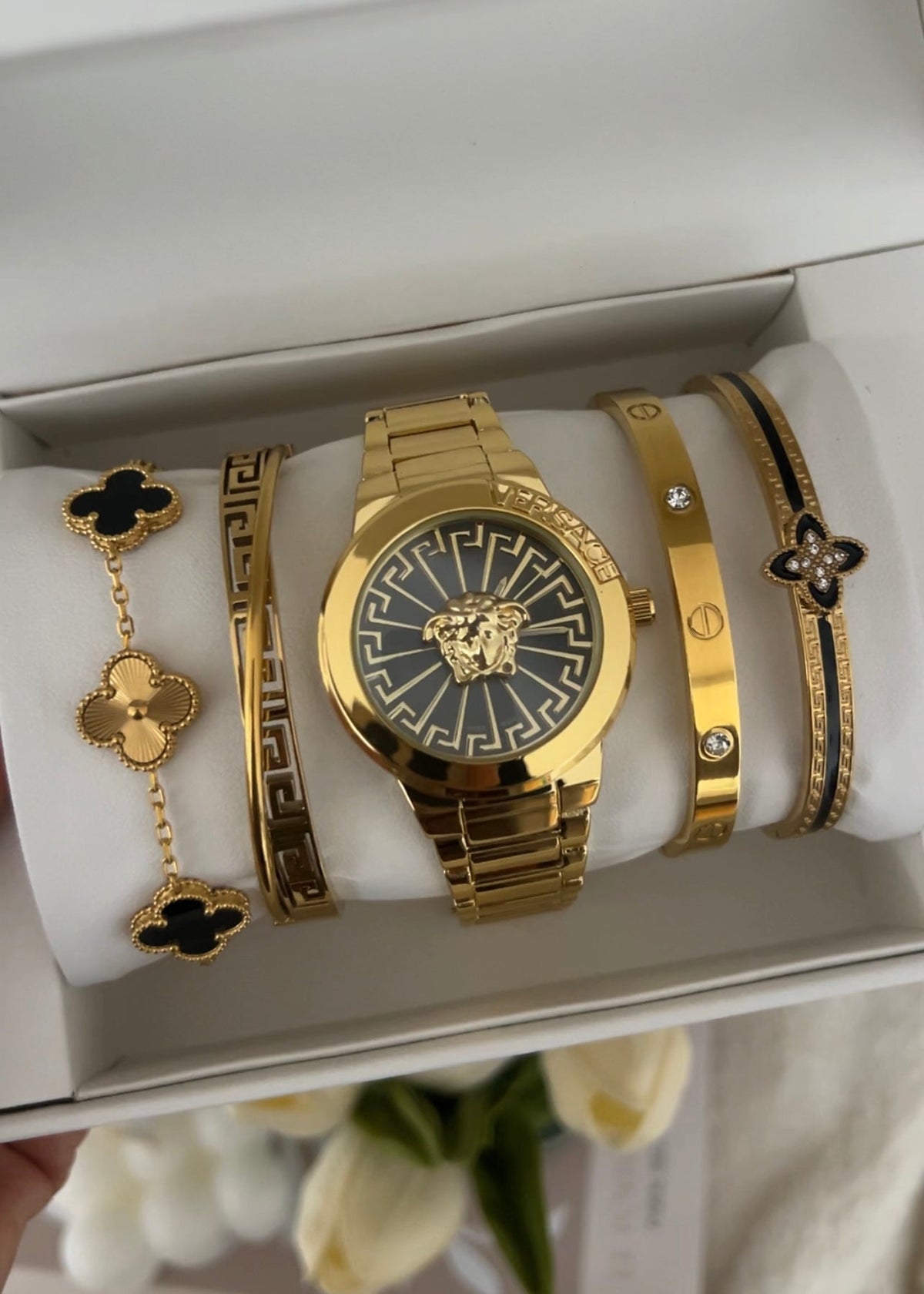 Majesty Jewelry Set Black Medusa 18K Vergoldet Gold